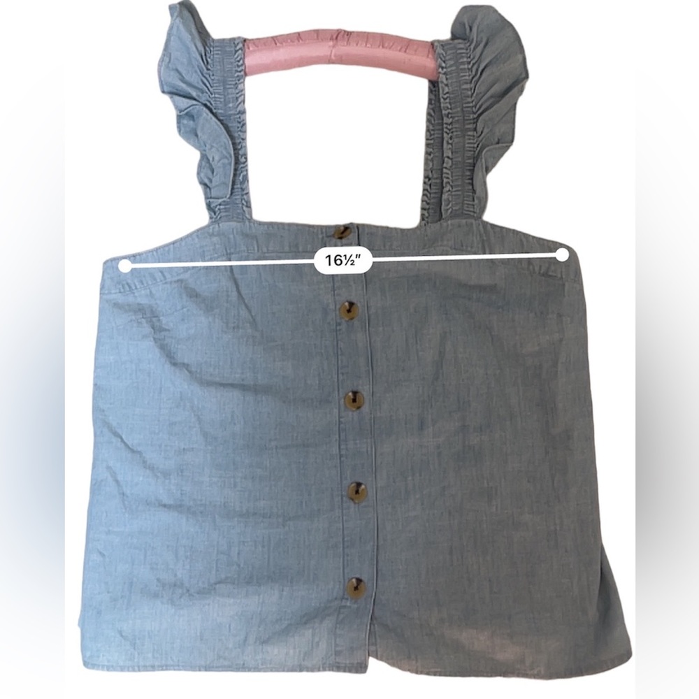 J.Crew Chambray Button-Front Tank Top With Ruffle… - image 7